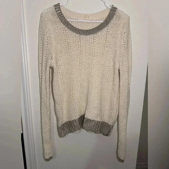 Anthropologie MOTH Cream Knit Wool Blend Round Neck Long Sleeve Sweater Size M - Picture 1 of 10